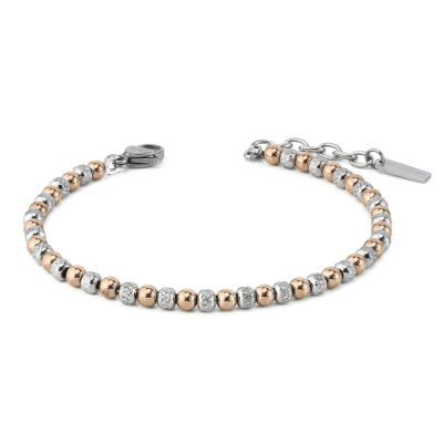 ABR725RS Men's bracelet with smooth rose gold plated balls and diamond balls