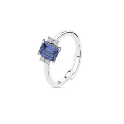AN518 Ring with central aquamarine zircon, tazanite and white zircons