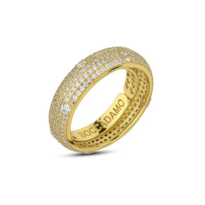 AN523DG Large yellow gold plated ring with internal and central spring of zircon pav