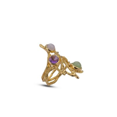 
Ring ring with amethyst cabochon, blue lace agate and green aventurine
