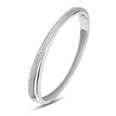 BBR152 Bracciale rigido ad intreccio con superficie liscia e in pave di zirconi 