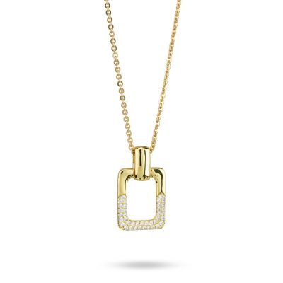 BGR156D Girocollo placcato oro giallo con pendente rettangolare liscio e in pavè di zirconi