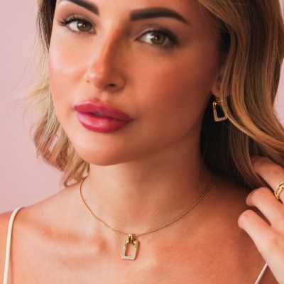 BGR156D Girocollo placcato oro giallo con pendente rettangolare liscio e in pavè di zirconi