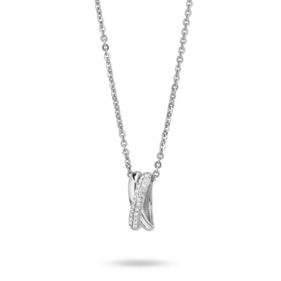 BGR160 Collana girocollo con pendente ad intreccio a superficie liscia e in pavè di zirconi.