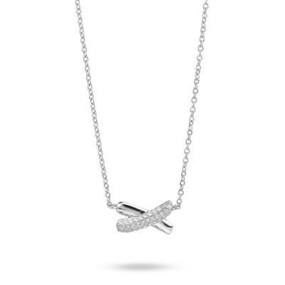 BGR162 Collana girocollo con pendente rettangolare intrecciato liscio e in pavè di zirconi