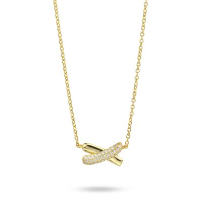 BGR162D Collana girocollo placcata oro giallo con pendente rettangolare intrecciato liscio e in pavè di zirconi