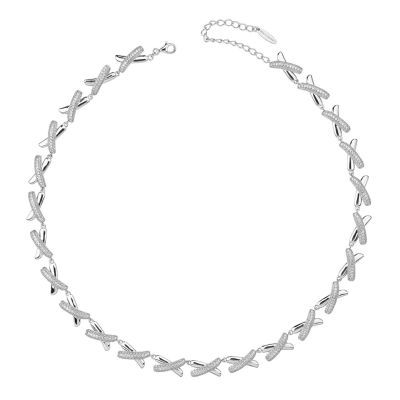 BGR163 Collana girocollo sontuosa a moduli ad intreccio dalla superficie liscia e in pavè di zirconi