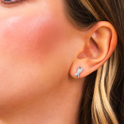 BOR182 Orecchini al lobo ad intreccio dalla superficie liscia e in pavè di zirconi