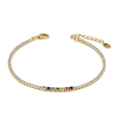 BR613D Yellow gold plated tennis bracelet with central multicolor zircons