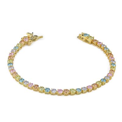 BR614D Yellow gold plated tennis bracelet with multicolor zircons