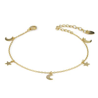 BR615D Yellow gold plated bracelet with hanging moons and stars