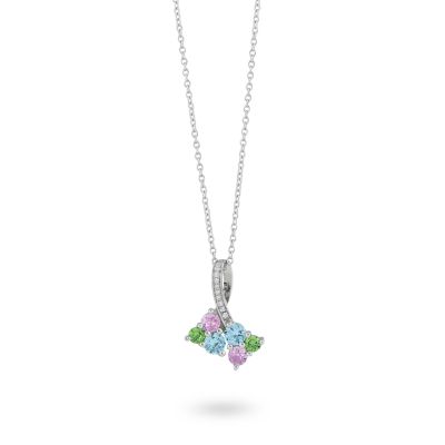 GR890 Necklace with aquamarine, pink and green zircons