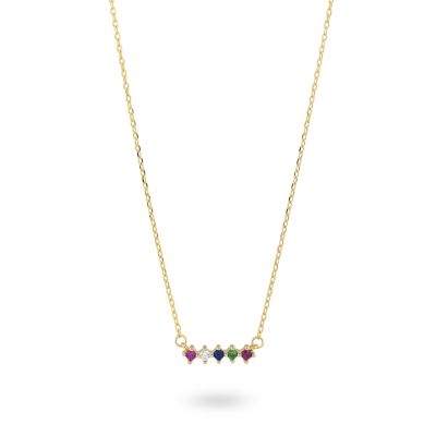GR892D Yellow gold plated necklace with central multicolor zircons