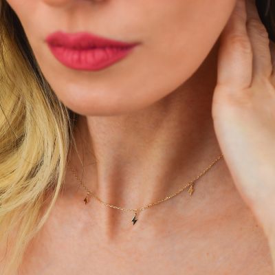 GR895D Yellow gold plated necklace with hanging lightning bolts