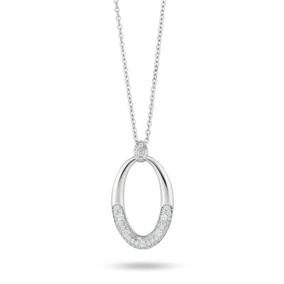 GR903 Necklace with oval pendant and paved counterlink