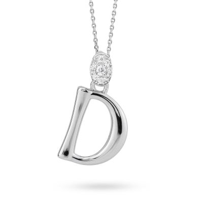 GR904D Letter D Pendant Necklace with Zirconia