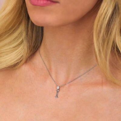 GR904I Necklace with letter I pendant and zirconia