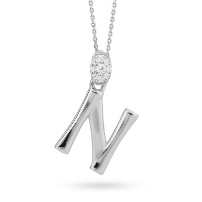 GR904N Necklace with letter N pendant and zirconia