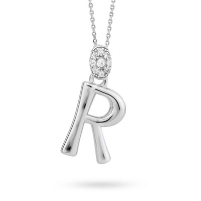 GR904R Pendant Letter R Necklace with Zirconia