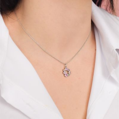 GR912 Collana in argento con pendente multicolor