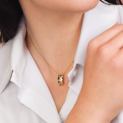 GR915D Collana in argento placcato oro giallo con fascia incrociata e zirconi incastonati 