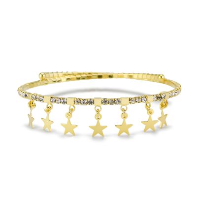 JJ/BR35 Yellow Gold Plated Rigid Bracelet with Hanging Stars