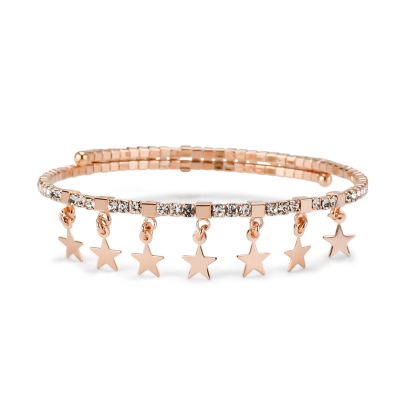 JJ/BR36 Rose Gold Plated Rigid Bracelet with Hanging Stars