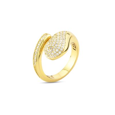 KAN016D Anello contrarié color oro giallo con goccia zirconata 