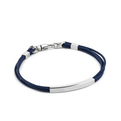 MBR218B Blue leather bracelet with smooth plate
