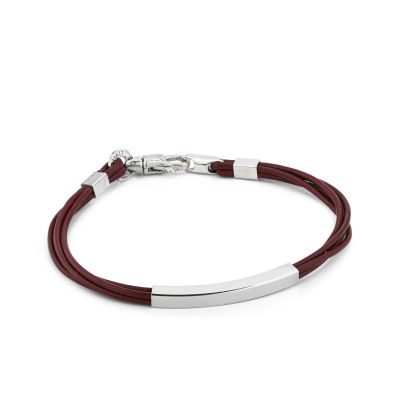 MBR218R Burgundy leather bracelet with smooth plate