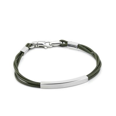 MBR218V Dark green leather bracelet with smooth plate