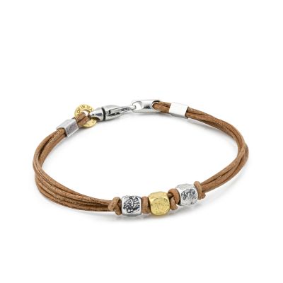 MBR219M Leather bracelet with three cubes