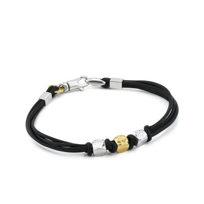 MBR219N Black leather bracelet with three cubes