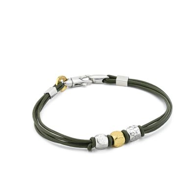 MBR219V Dark green leather bracelet with three cubes