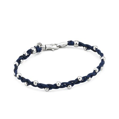 MBR221B Blue leather bracelet with spherical inserts