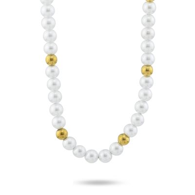 MK/GR26 Necklace of pearls and small yellow gold-plated boules