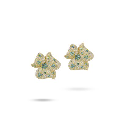 OR859DV Yellow gold plated earrings with white and green zircon flowers