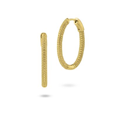 OR874D Yellow gold plated earrings with zircon pav oval