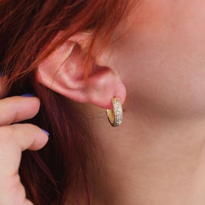 OR878RS Rose gold plated earrings with paved circle with zircons