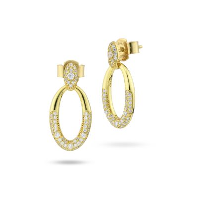 OR883D Yellow gold plated earrings with oval paved pendant module