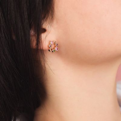 OR889D Orecchini in argento placcato oro giallo con pendente di cristalli multicolor