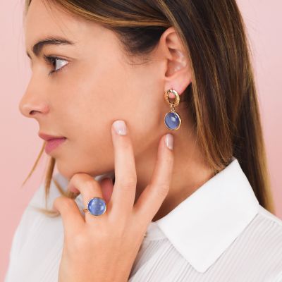 XAN217DB Anello placcato oro giallo con cristallo blu marino