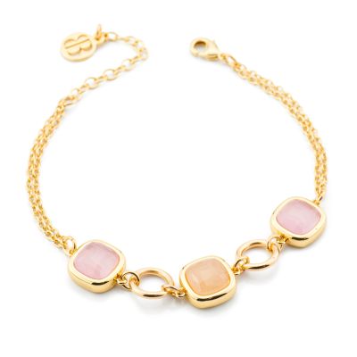 XB1012DR Yellow gold plated bracelet with spaced peach and baby pink crystals