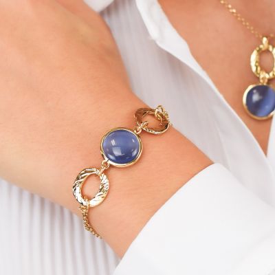 XB1034DB Bracciale placcato oro giallo con cristallo blu marino