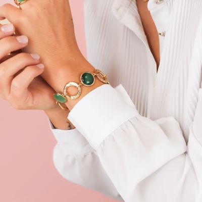XB1035DT Bracciale placcato oro giallo con cristalli verde scuro e verde acqua