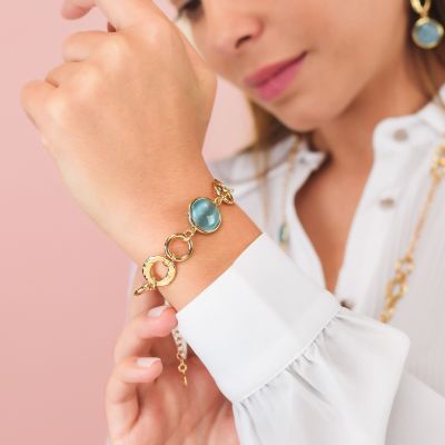 XB1037DA Bracciale placcato oro giallo con cristallo celeste