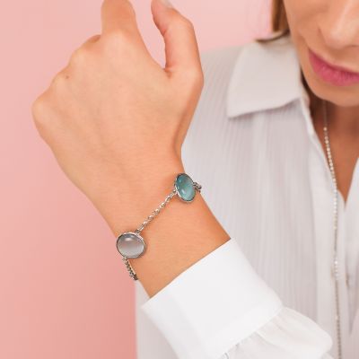 XB1039B Bracciale con cristalli celeste, grigio e viola scuro