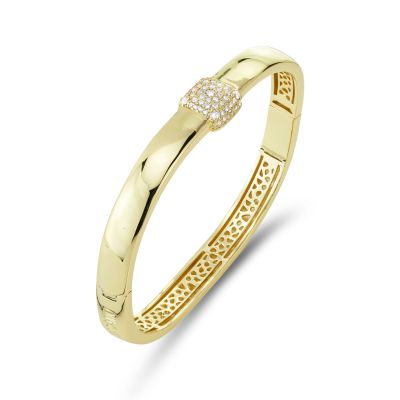 XB1046D Bracciale placato oro giallo rigido con centrale quadrato di zirconi 