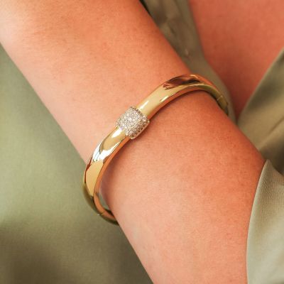 XB1046D Bracciale placato oro giallo rigido con centrale quadrato di zirconi 