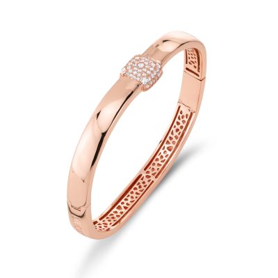 XB1046RS Bracciale placcato oro rosa rigido con centrale quadrato di zirconi 